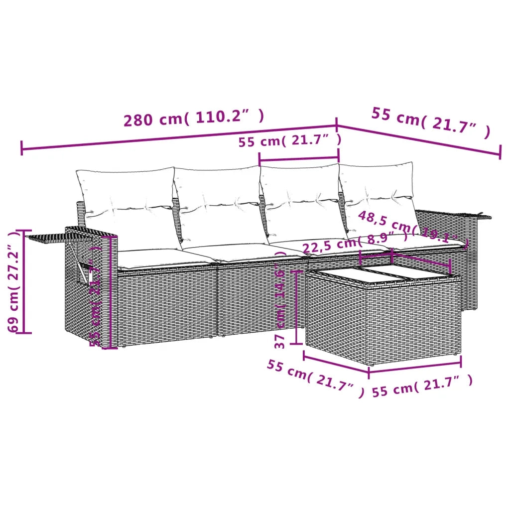 Set Divani da Giardino 5 pz | Set Salotto da Giardino con Cuscini in Polyrattan Nero