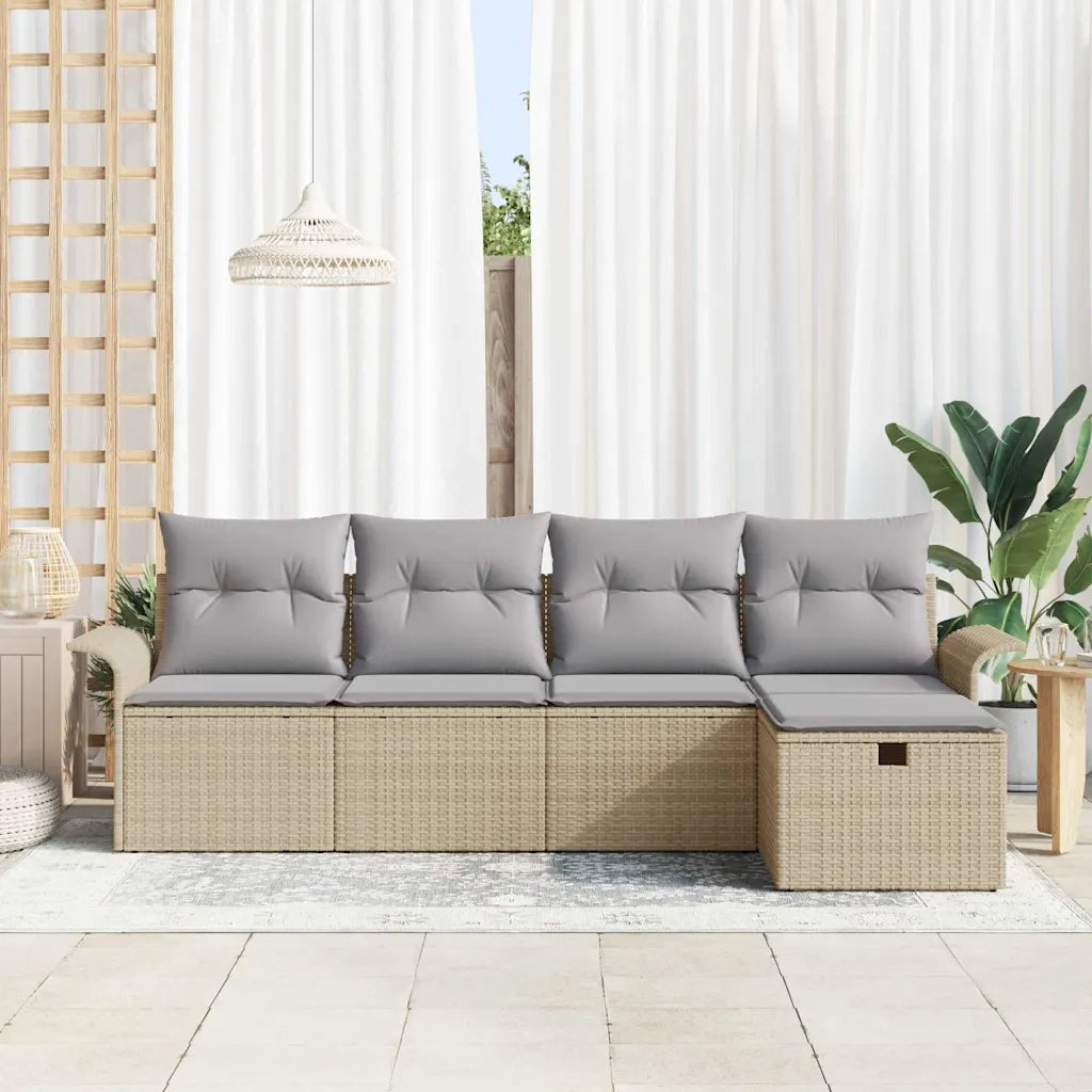 Set Divano da Giardino con cuscino 5 pcs Beige Poly Rattan 3360191