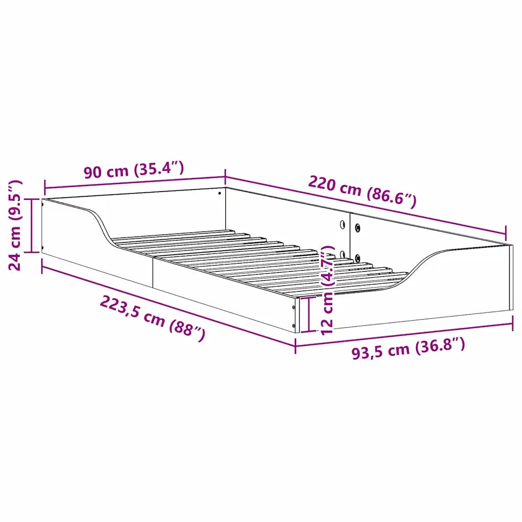 Struttura del letto Bianco 90 x 220 cm Pino massello 873413