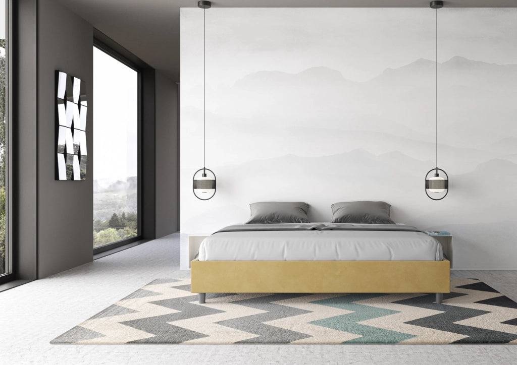 BS COM Letto matrimoniale king size con rete imbottito 200x200 microfibra ocra