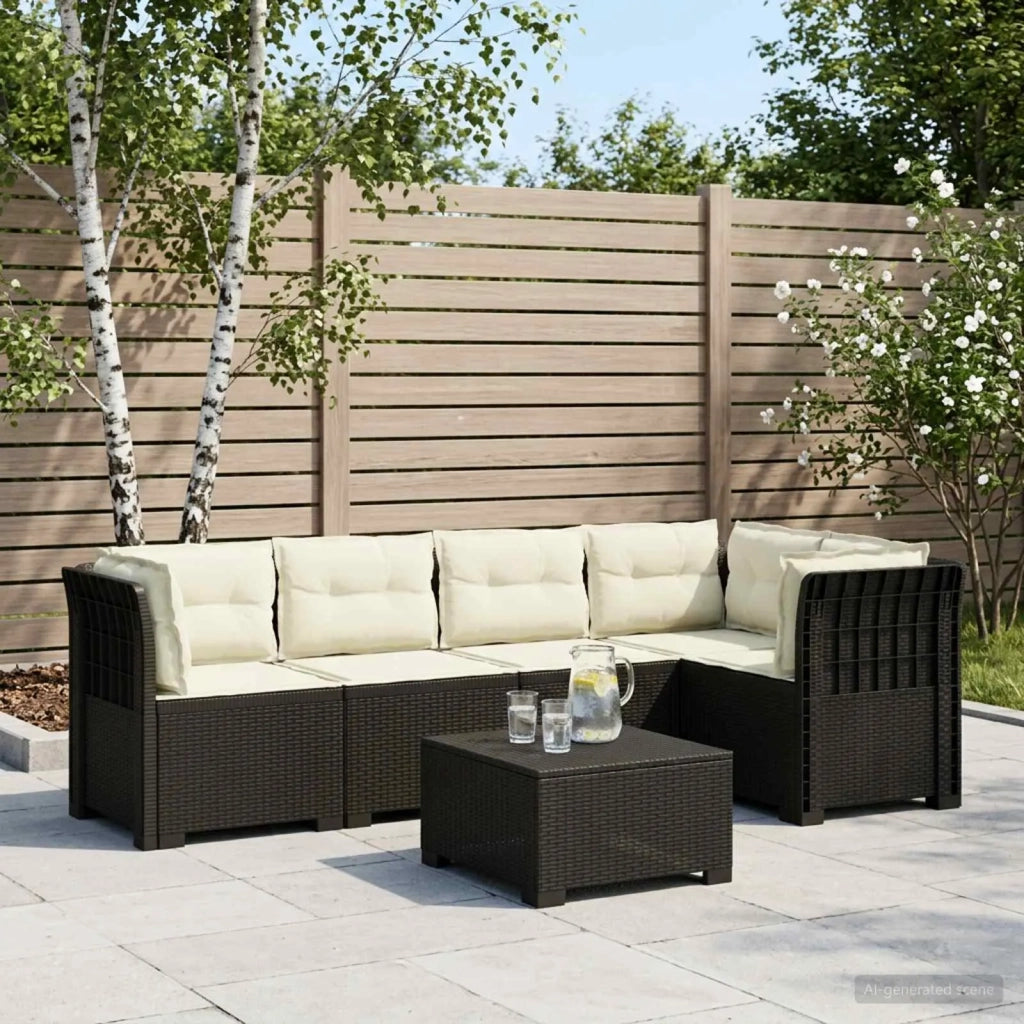 Divano da Giardino 5 Posti con Cuscini Stile Rattan PP 3444050