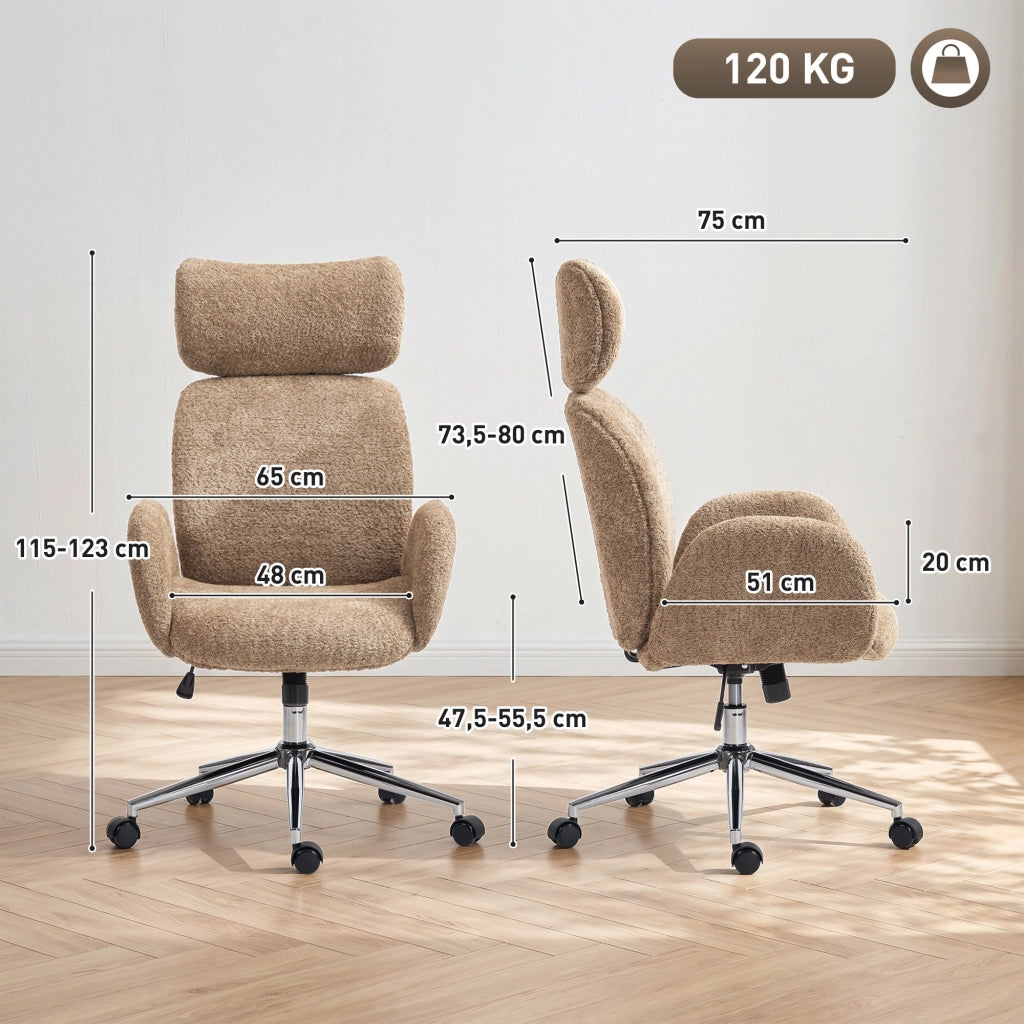 Sedia da ufficio ergonomica ¨C zephmum ¨C con schienale regolabile, braccioli e basculante, marrone