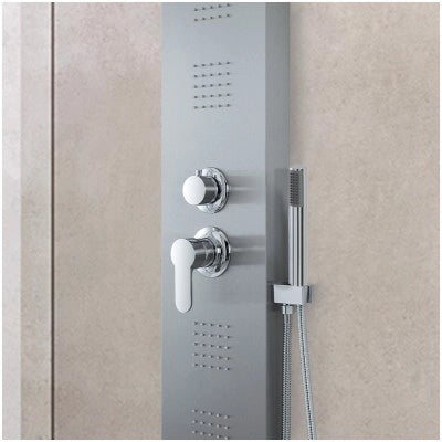 Pannello doccia idromassaggio in acciaio inox satinato con doccetta