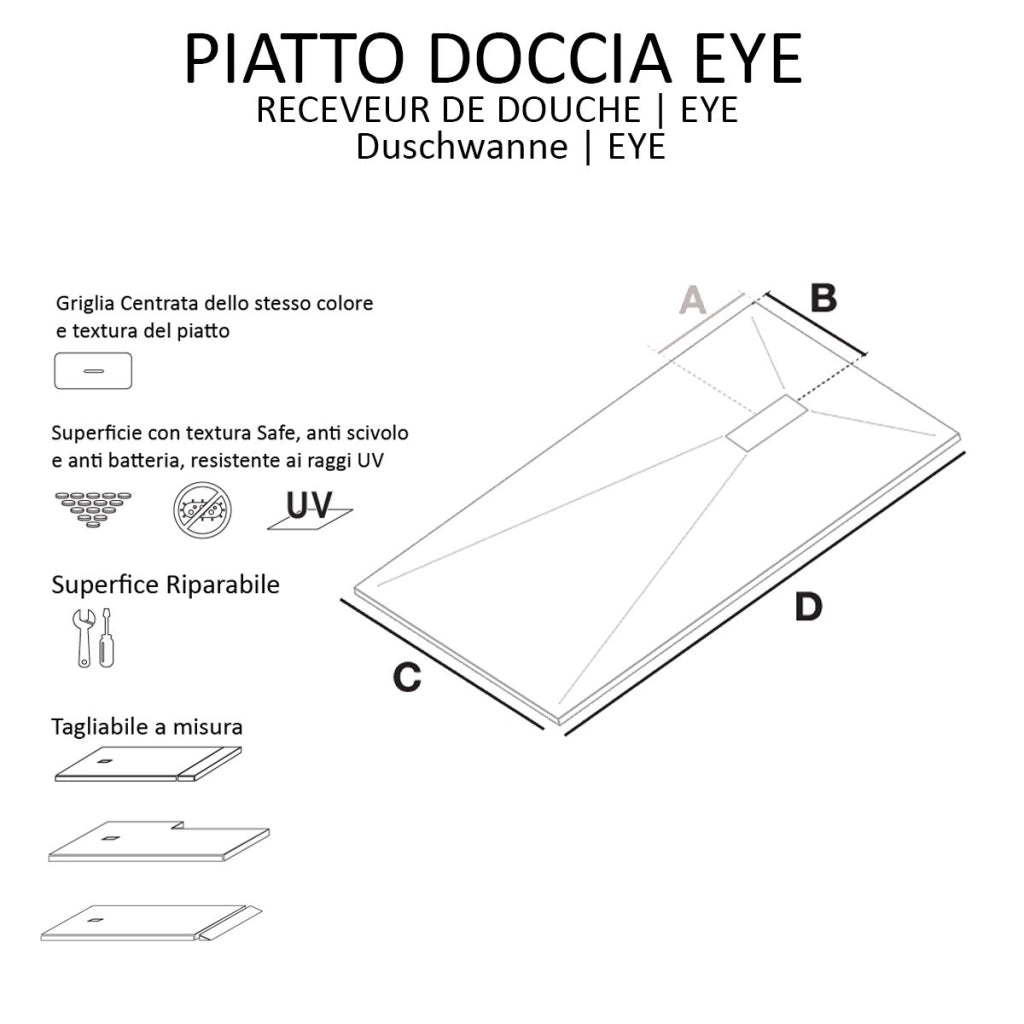 Piatto doccia in marmoresina grigio chiaro effetto pietra cemento maka, misura 80x120