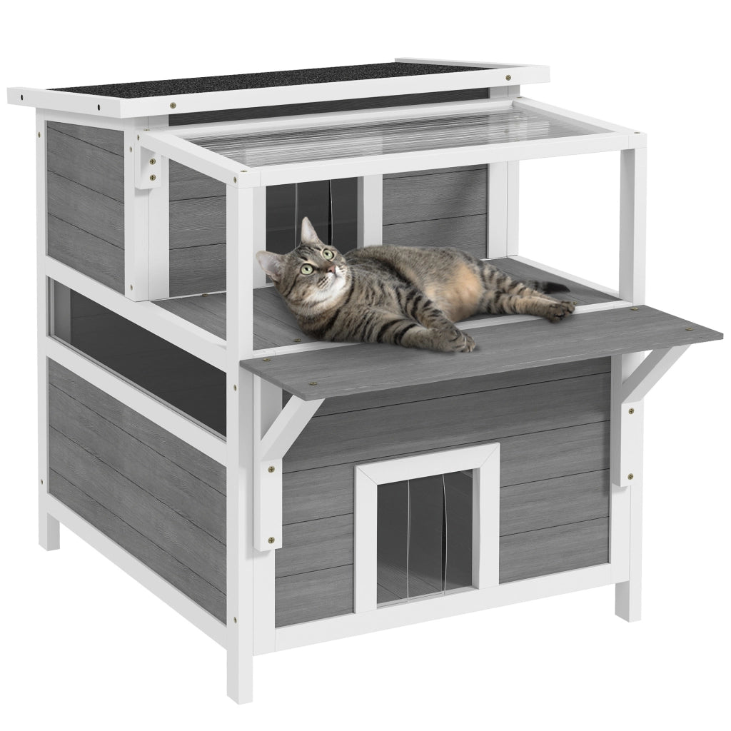 Casetta per gatti 2 livelli con balcone ¨C Xylo ¨C grigio chiaro