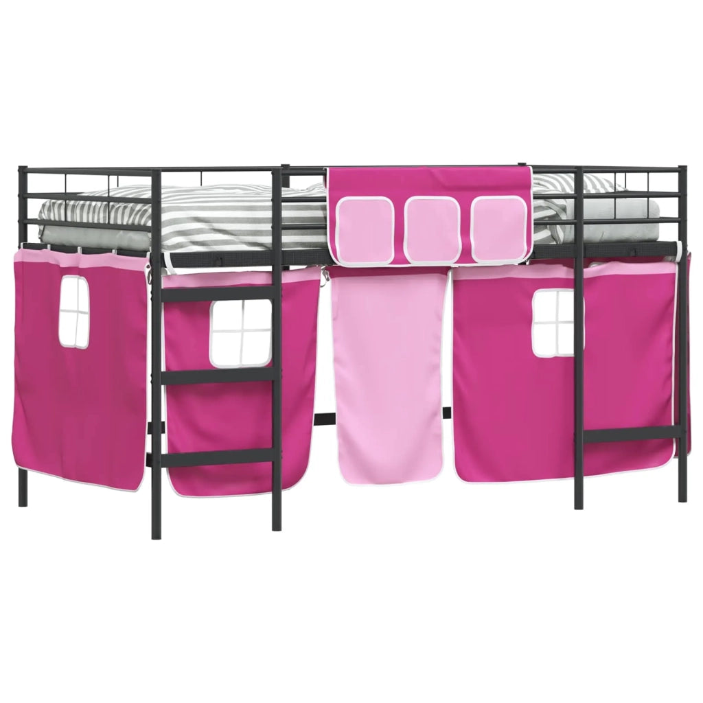 Struttura del Letto Loft per Bambini con Tendine Nero e rosa