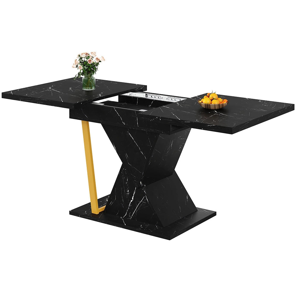 Tavolo da pranzo estensibile con illuminazione LED - Xylo - 110(140) x 80 x 76 cm - Legno nero - Per 6 persone