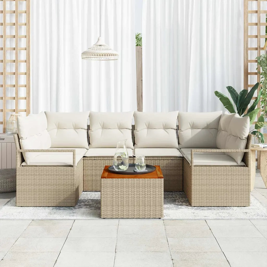 Set Divano da Giardino 7 pcs Beige e Crema polyrattan