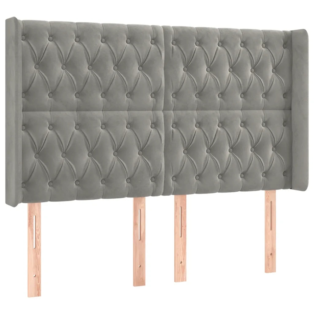 Testiera | Testata ad Orecchio Grigio Chiaro 163x16x118/128 cm in Velluto