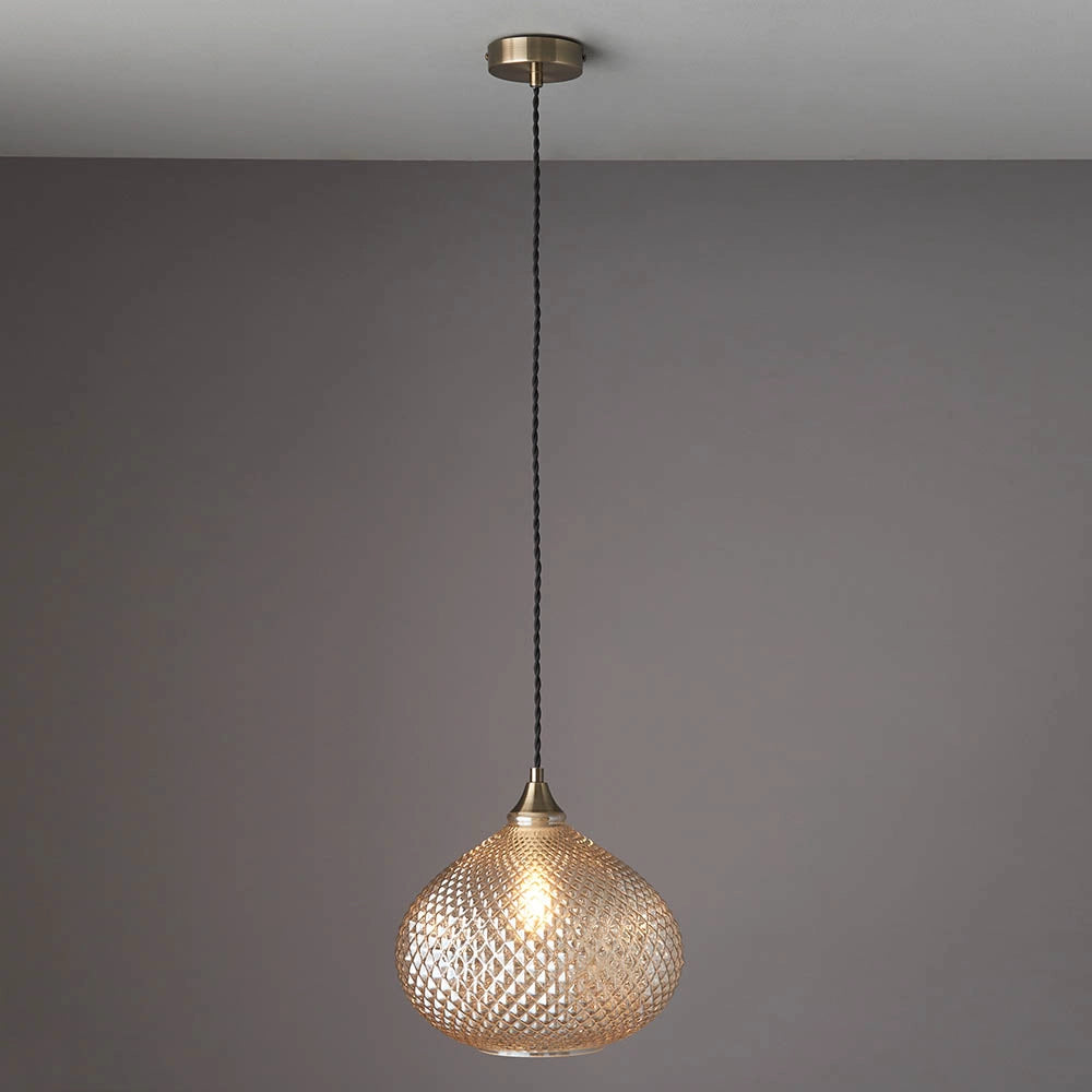 Lampada a sospensione Livia ottone antico vetro E27 Endon