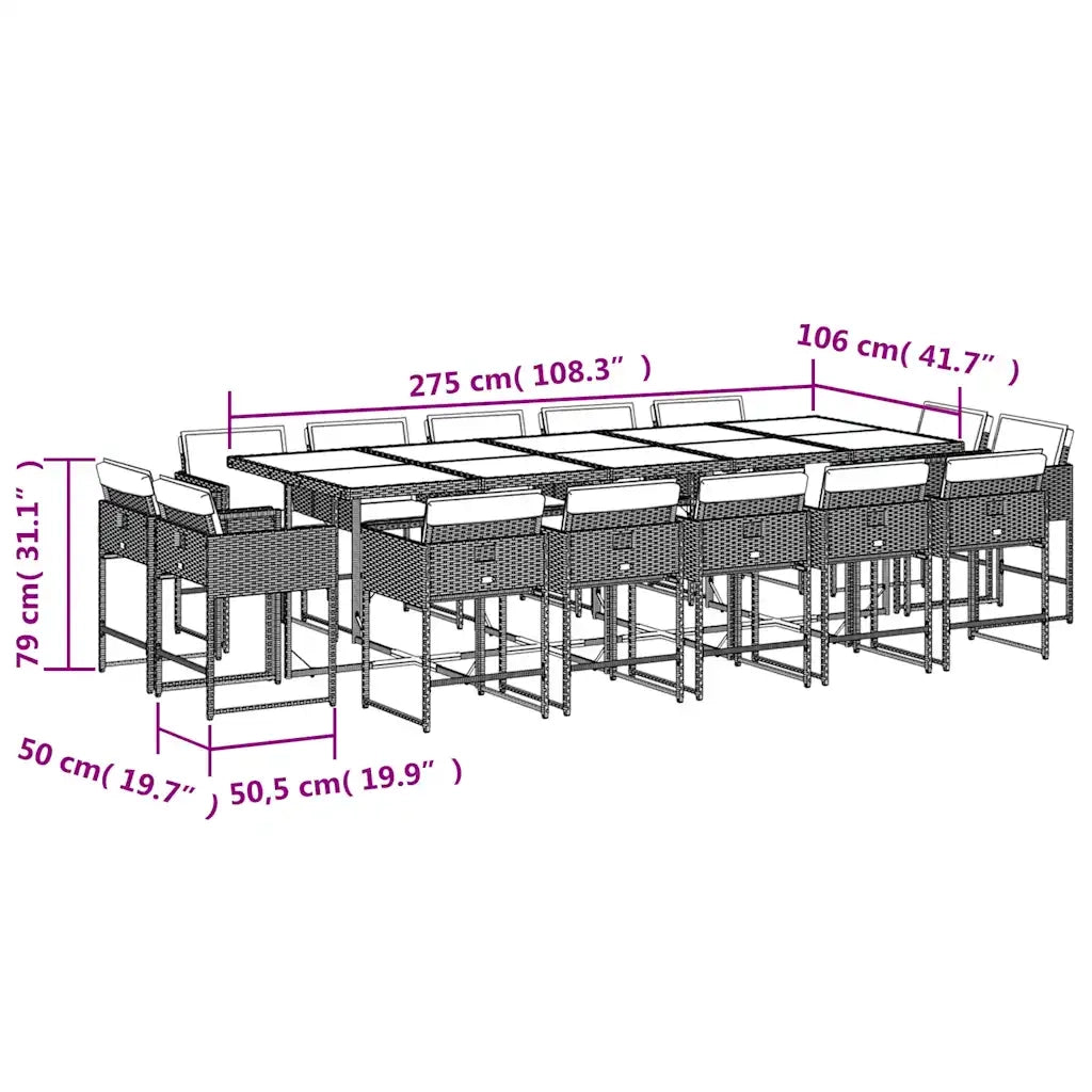Set Pranzo da Giardino 15 pz con Cuscini Beige Misto Polyrattan 3211416