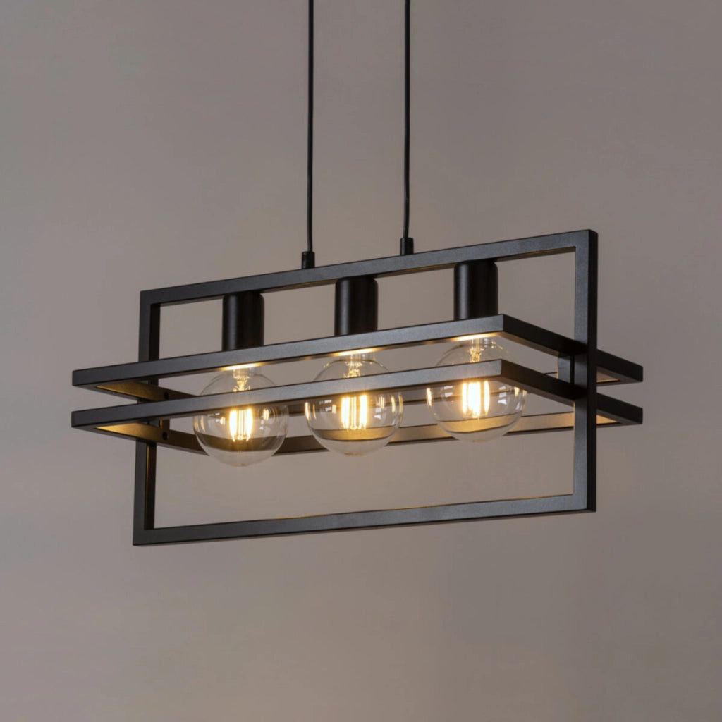 Lampada a sospensione industriale nera Merci 3xE27 Sigma