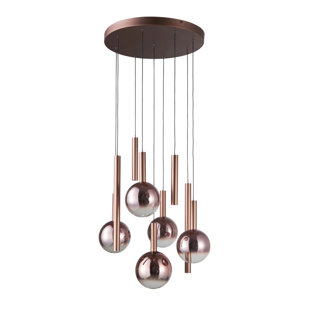 Lampadario Camino rame sfere stick LED 54W Italux