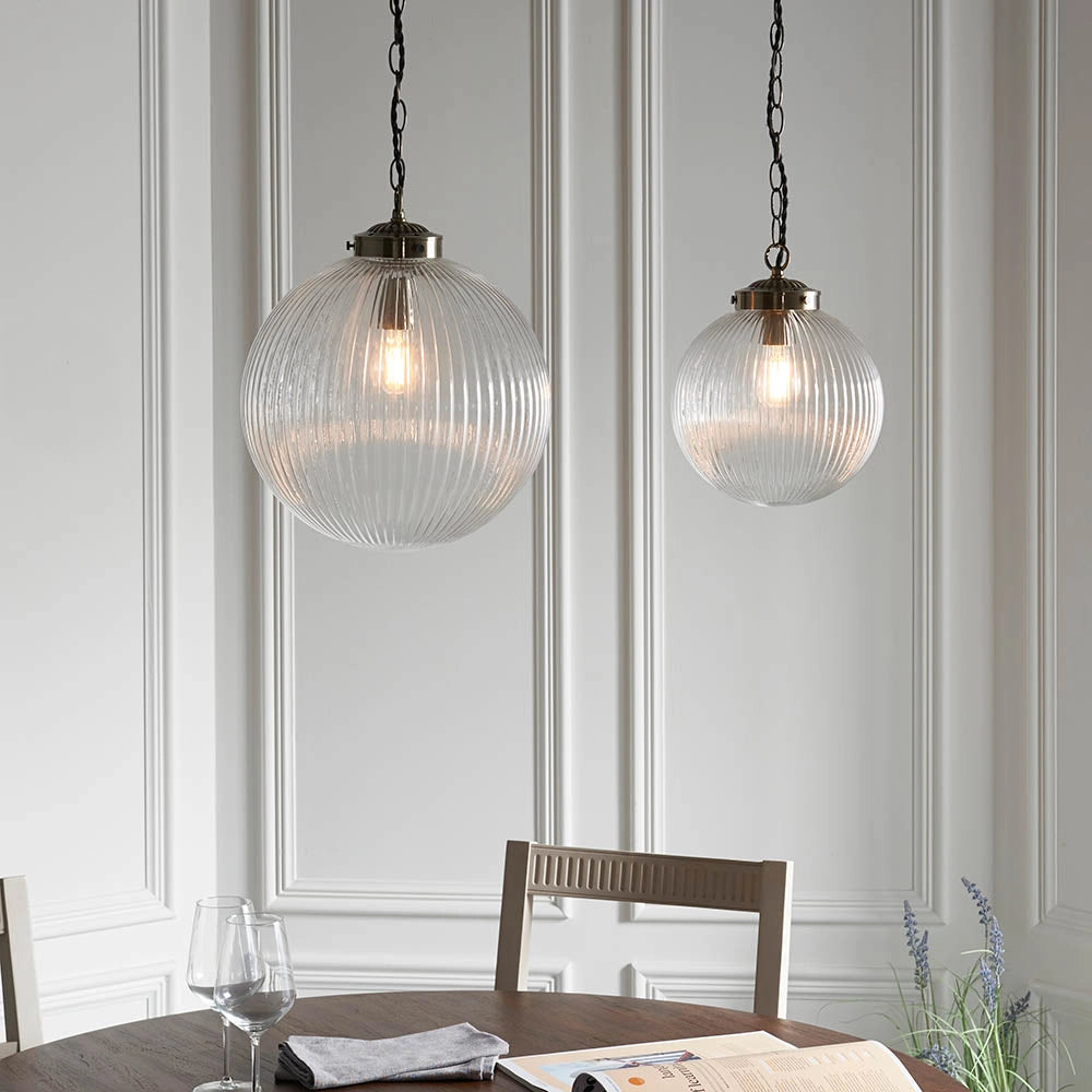 Lampada a sospensione retro ottone anticato vetro Ø35 E27