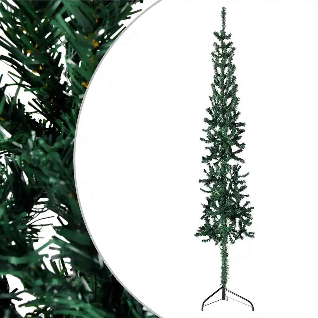 Albero Natale Artificiale Sottile a Met¨¤ Supporto-Albero Natalizio Verde 150 cm