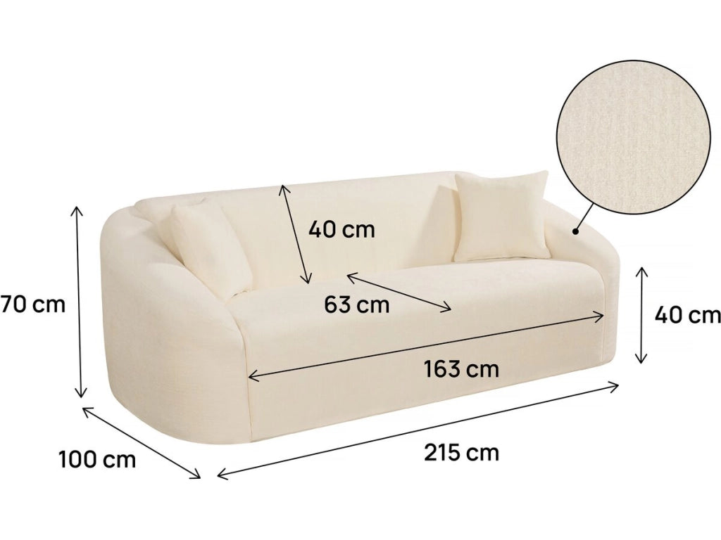 Divano fisso diritto in tessuto "Ondine" - 3 posti - Beige