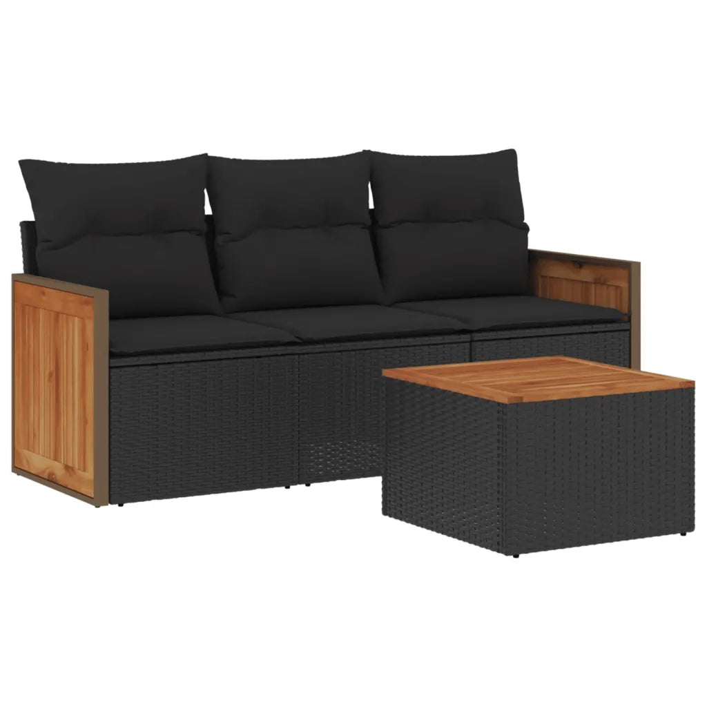 Set Divani da Giardino 4 pz con Cuscini Nero in Polyrattan 3227441