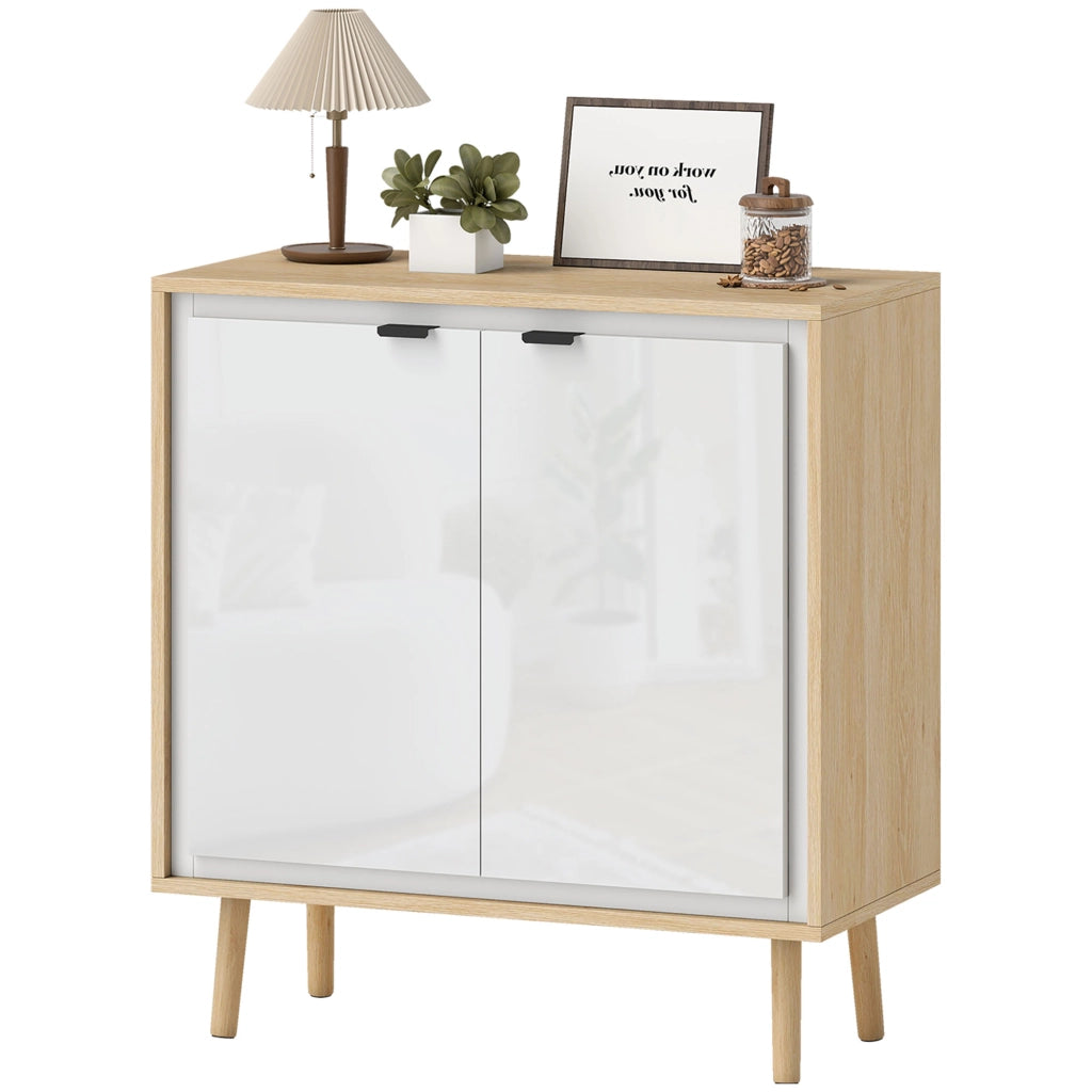 Credenza Moderna a 2 Ante ¨C Minimal ¨C Bianco Lucido e Rovere, 72x35x77 cm