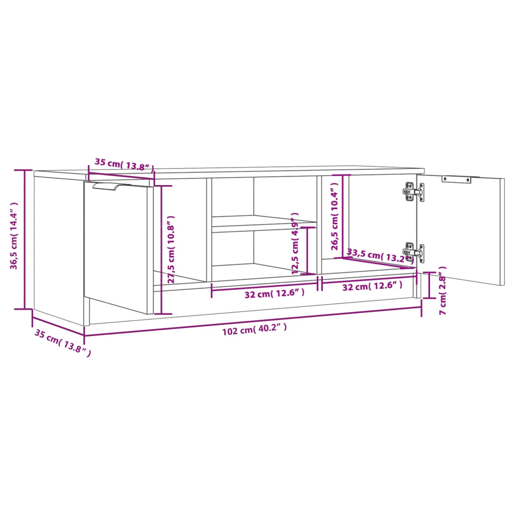 Mobile Porta TV-Credenza per TV Rovere Sonoma 102x35x36,5 cm Legno Multistrato