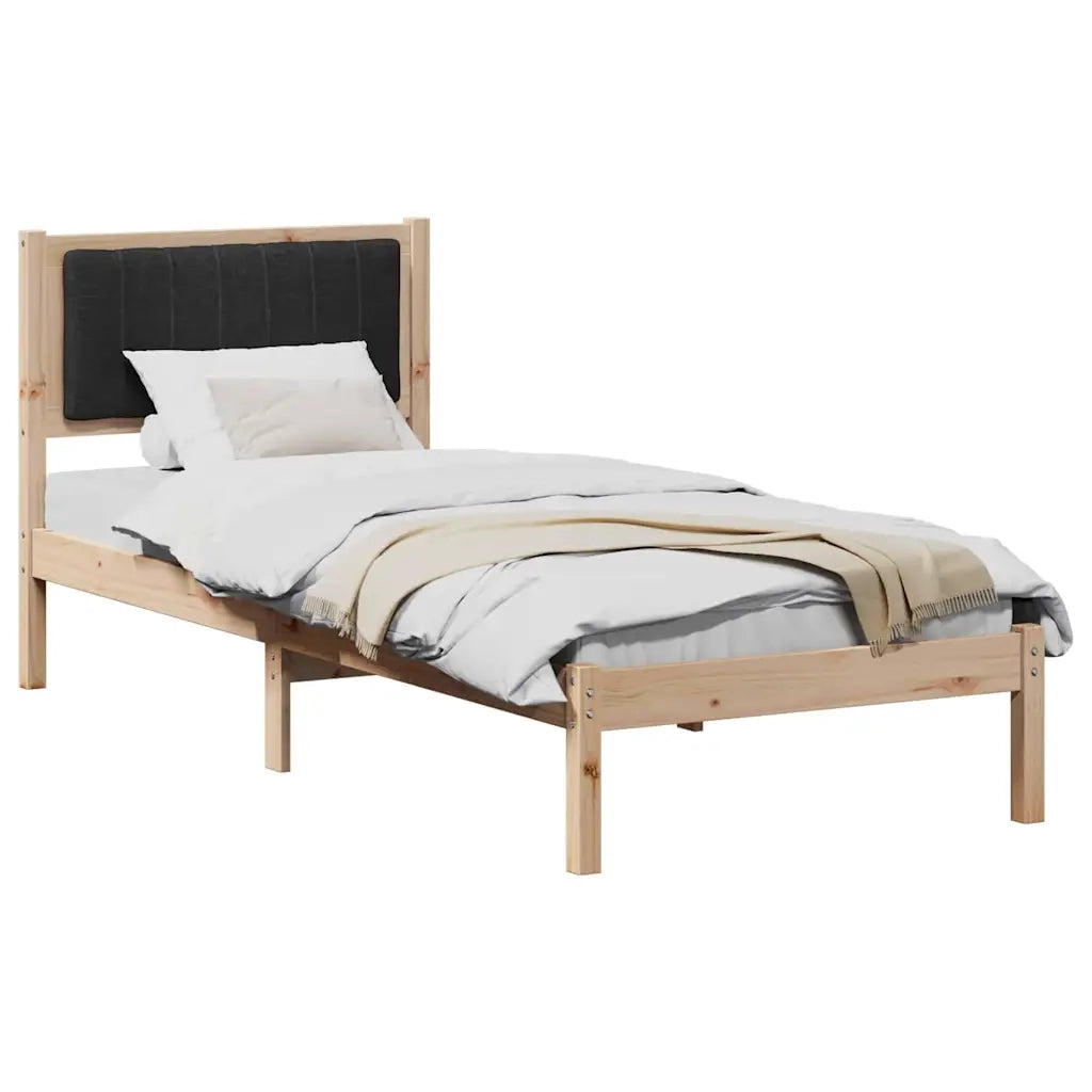 Letto con Testiera Rivestita-Struttura Letto con Testiera Nero 80 x 200 cm Pino massello 762141