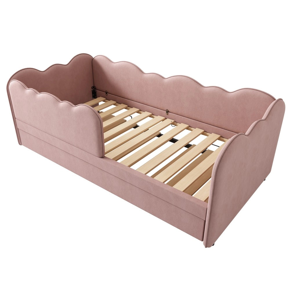 Letto Singolo Imbottito con Rete a Doghe e Letto Estraibile ¨C MINIMAL ¨C Velluto Rosa 90x190
