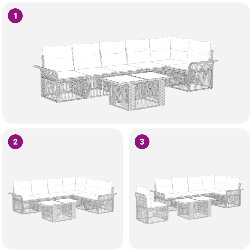 Set Divano da Giardino 7 pz Nero e Bianco Crema polyrattan 3436639