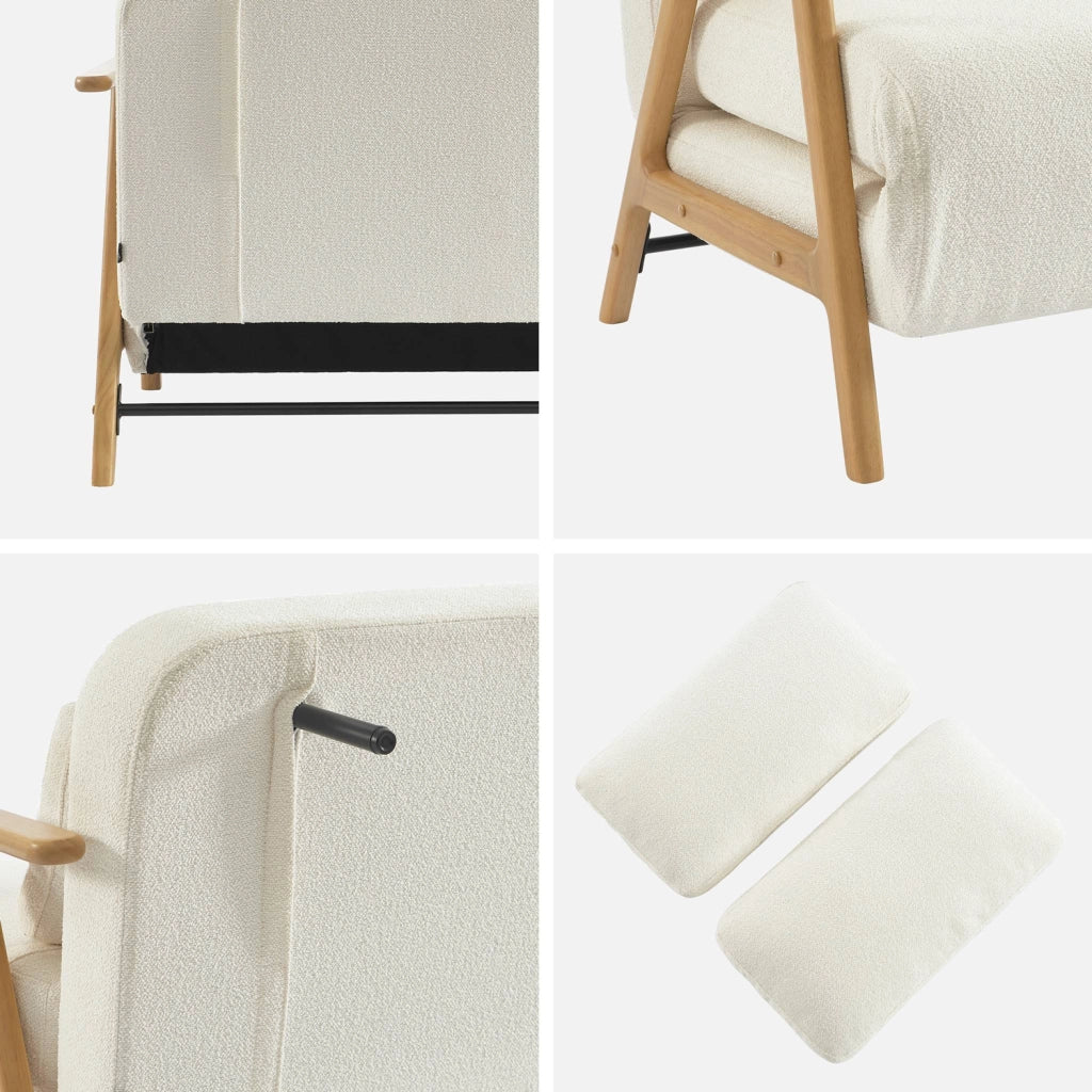 Divano letto convertibile in legno di hevea e bouclé testurizzato, 2