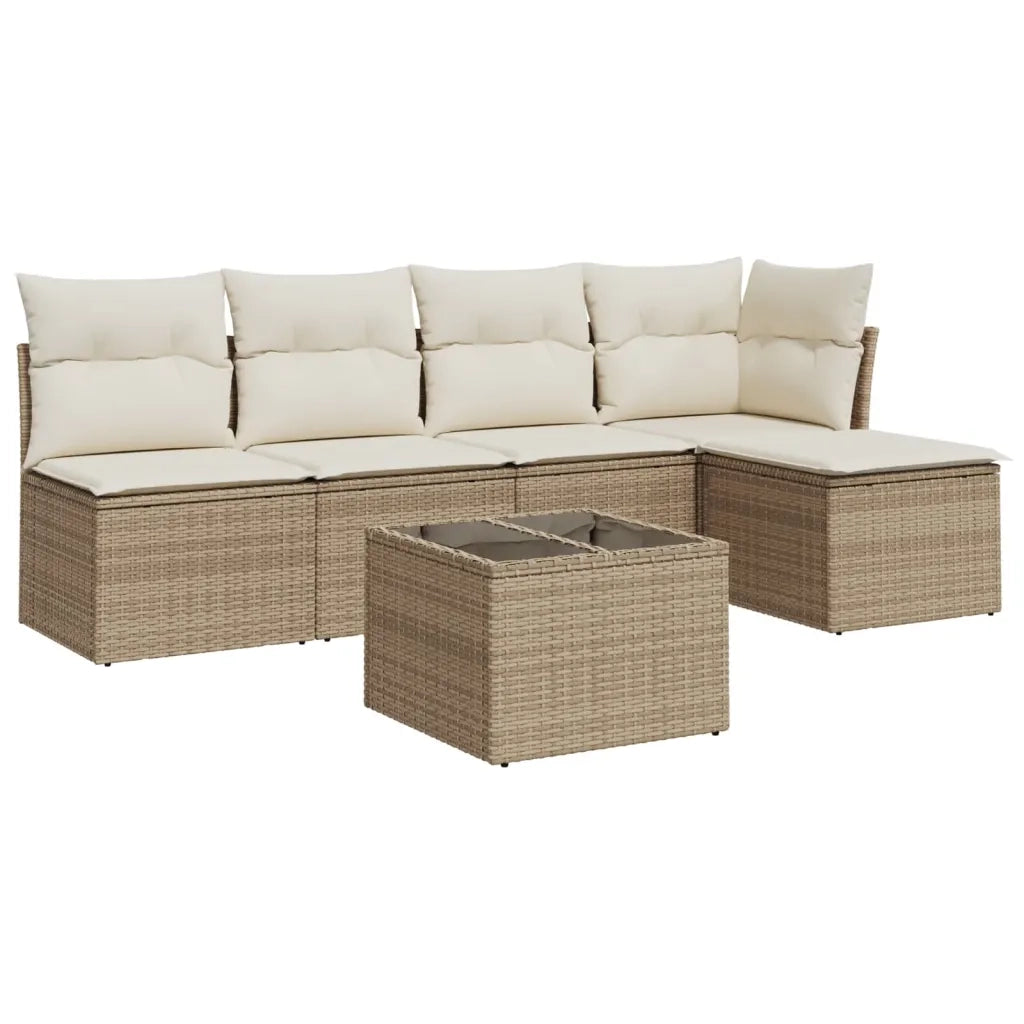 Set Divano da Giardino 6 pz con Cuscini Beige in Polyrattan 3249367