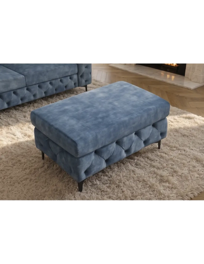 Pouf VELENA in velluto trapuntato – Blu – 95 x 49 x 62 cm