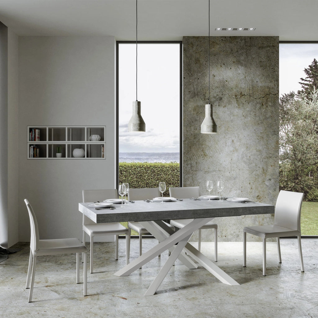 Tavolo allungabile 90x160/264 cm Volta cemento telaio bianco