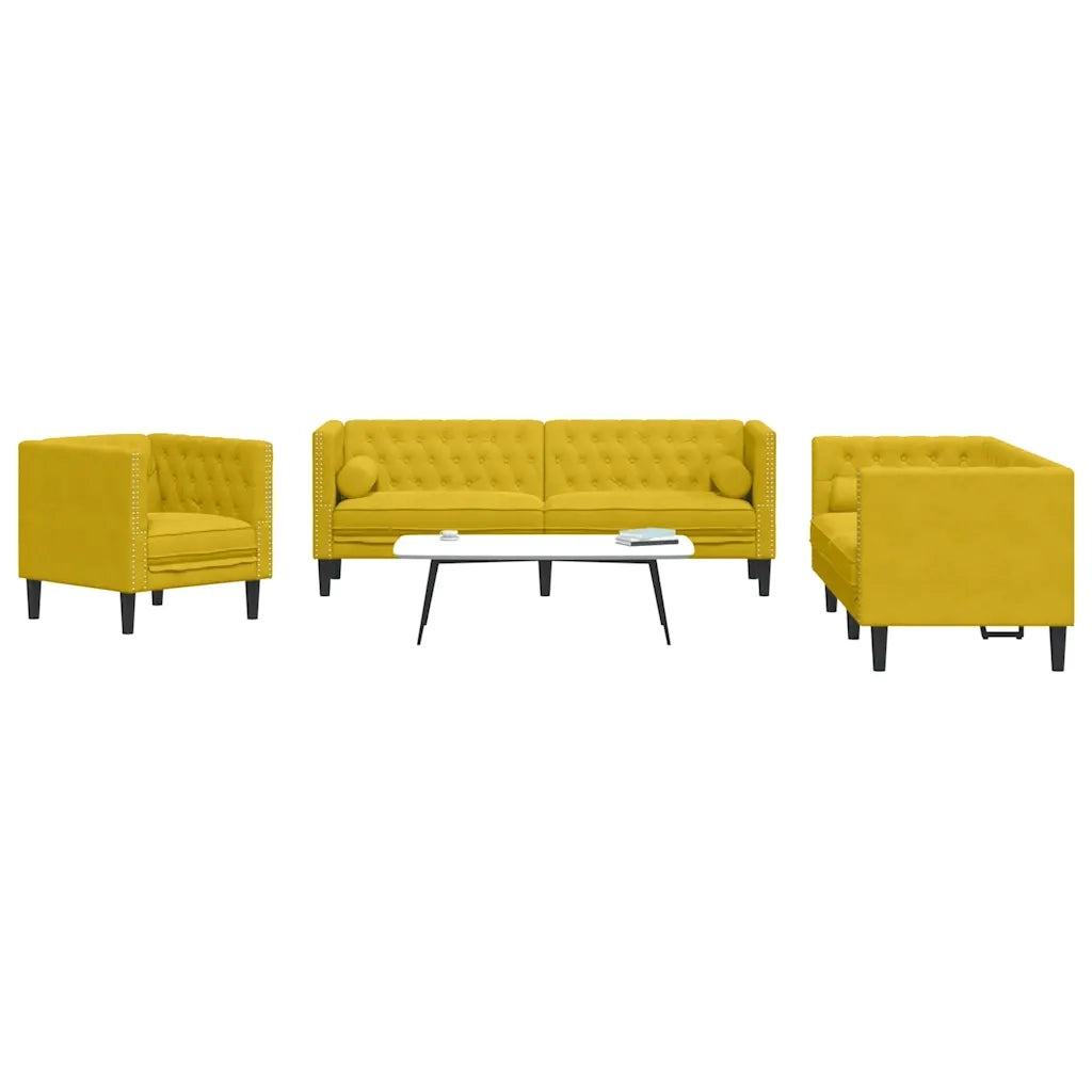 Set Divani Chesterfield 3pz con Cuscini Giallo Velluto 3209287