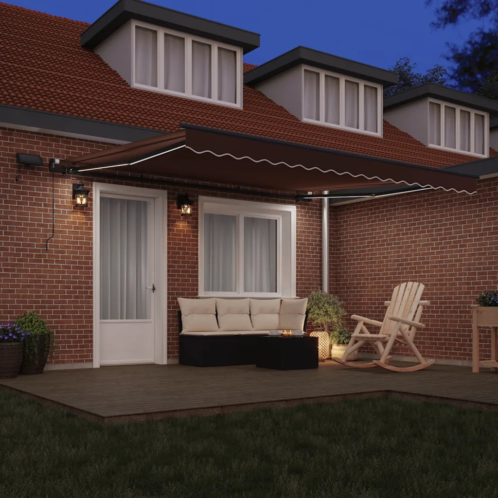 Tenda da Sole Retrattile Manuale con LED Marrone 400x300 cm 3310209