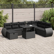 Set Divani da Giardino 9 pz con Cuscini Nero in Polyrattan 3327915
