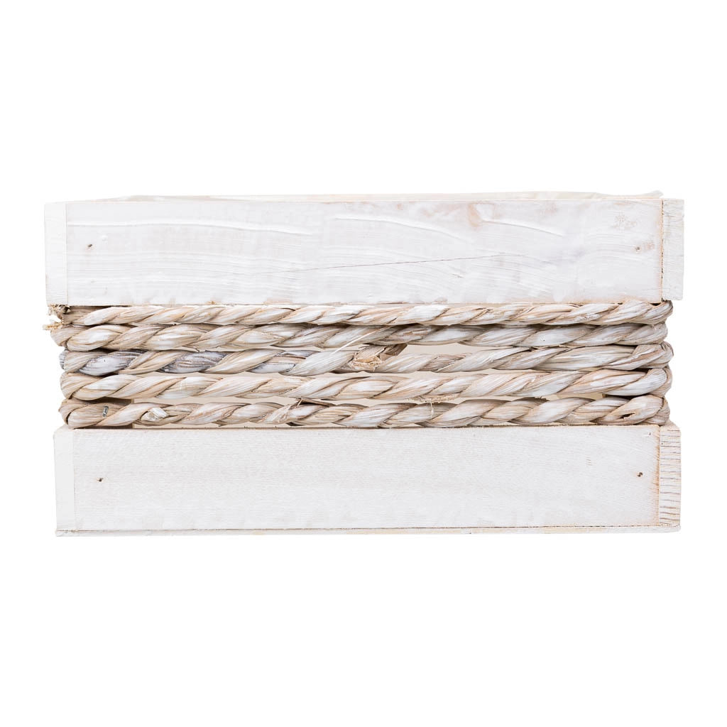 Cesto in legno e corda bianco 35x25x12/31h