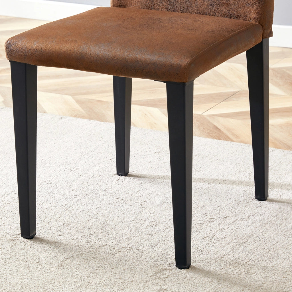 Sedie da Pranzo Set 2 Pezzi ¨C MINIMAL ¨C Tessuto Marrone, Gambe in Metallo Nero