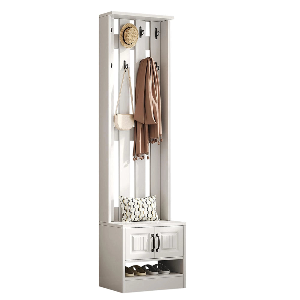 Panchina appendiabiti ingresso 50x36x190 cm - Xylo - 2 ante, schienale con 8 ganci, bianco