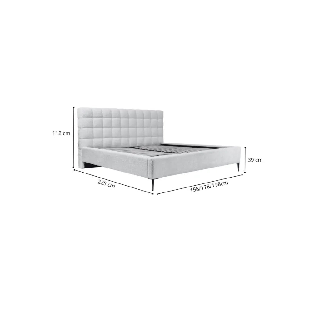 Letto MILLIO – Bianco – 180x200 cm – Tessuto bouclé in ciniglia – Rete inclusa – Comfort alberghiero 5 stelle