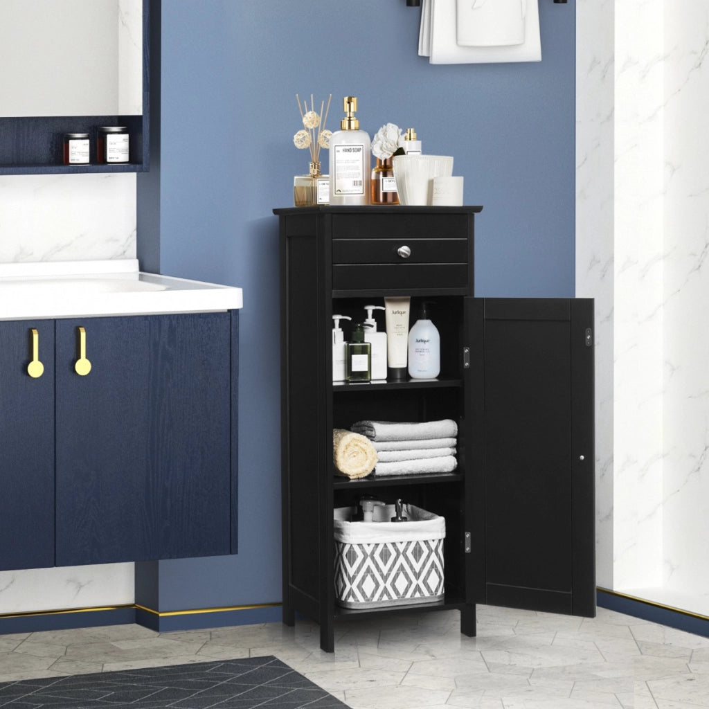 Armadio del bagno con anta singolae e 2 mensole regolabili-Mobiletto da bagnoOrganizer verticale per bagno e salone Nero