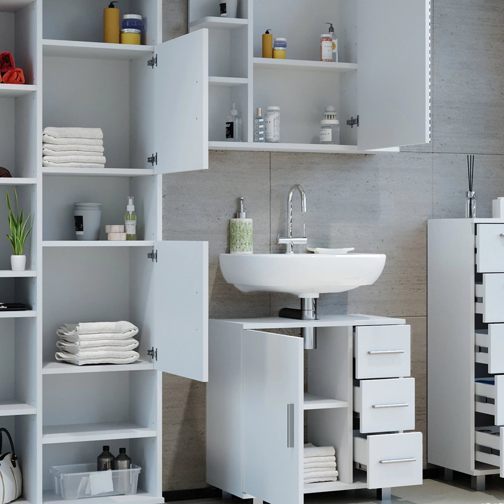 Vicco Set mobili bagno Bianco 4 parti, con armadio alto