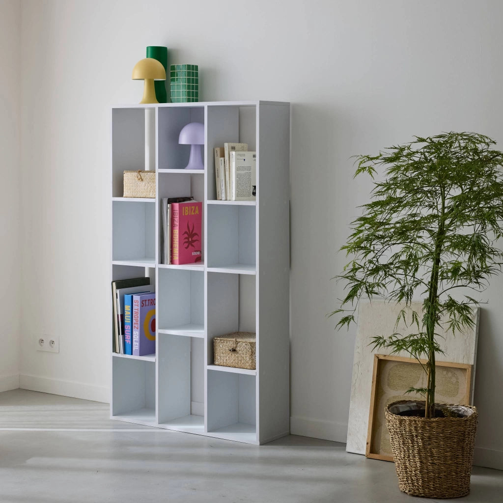Libreria a 3 livelli con 12 scomparti, bianco