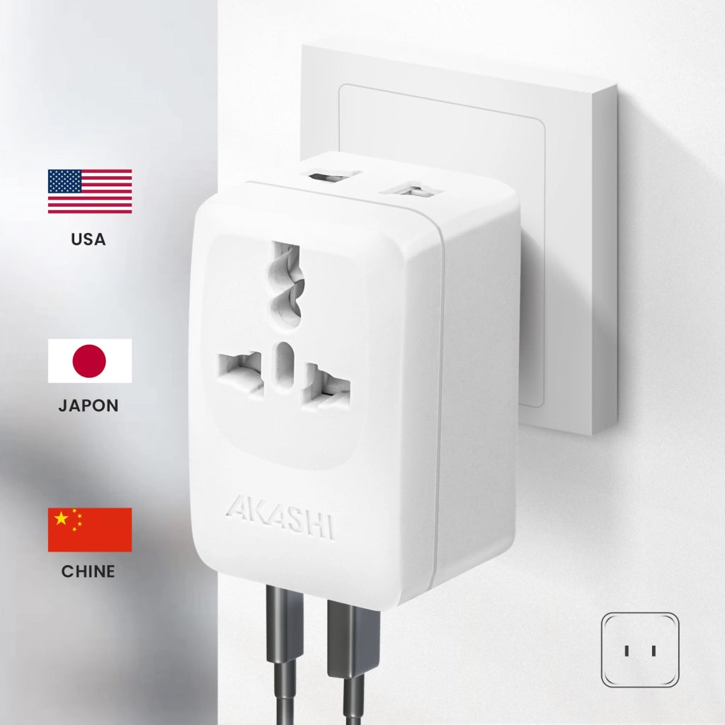 Adattatore Viaggio USA Giappone USB USB C 15W Bianco Akashi