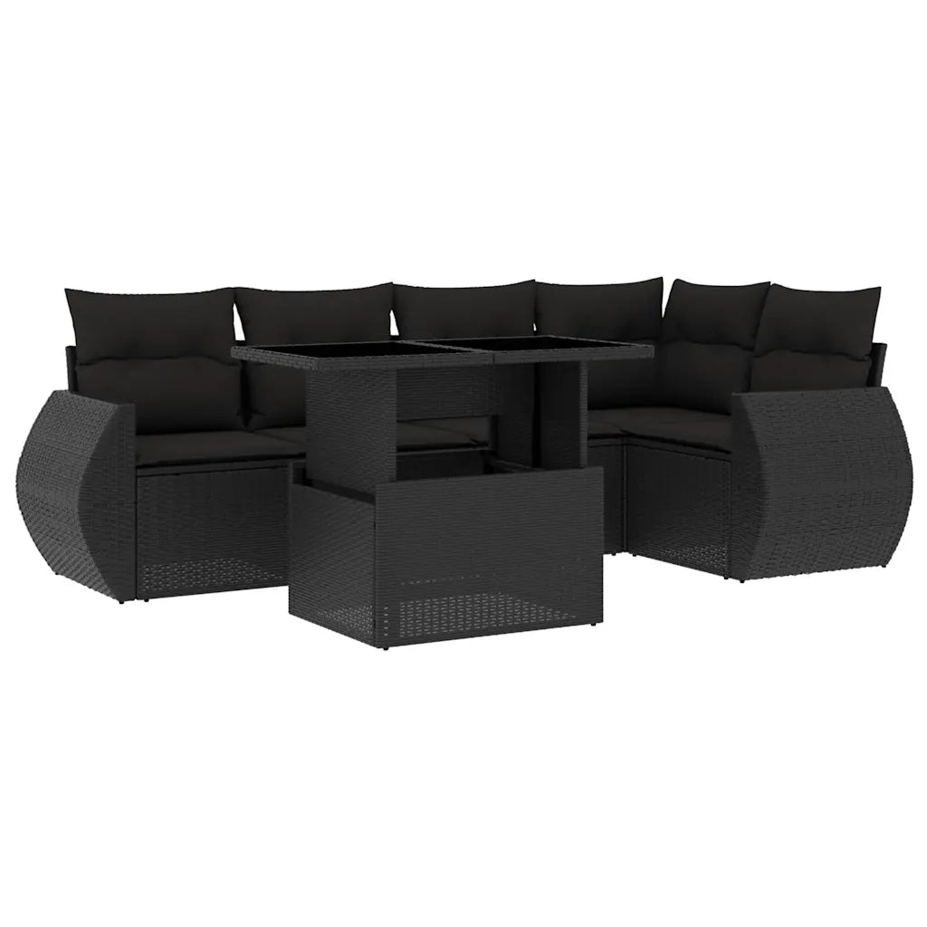 Set Divano da Giardino 6 pz con Cuscini Nero in Polyrattan