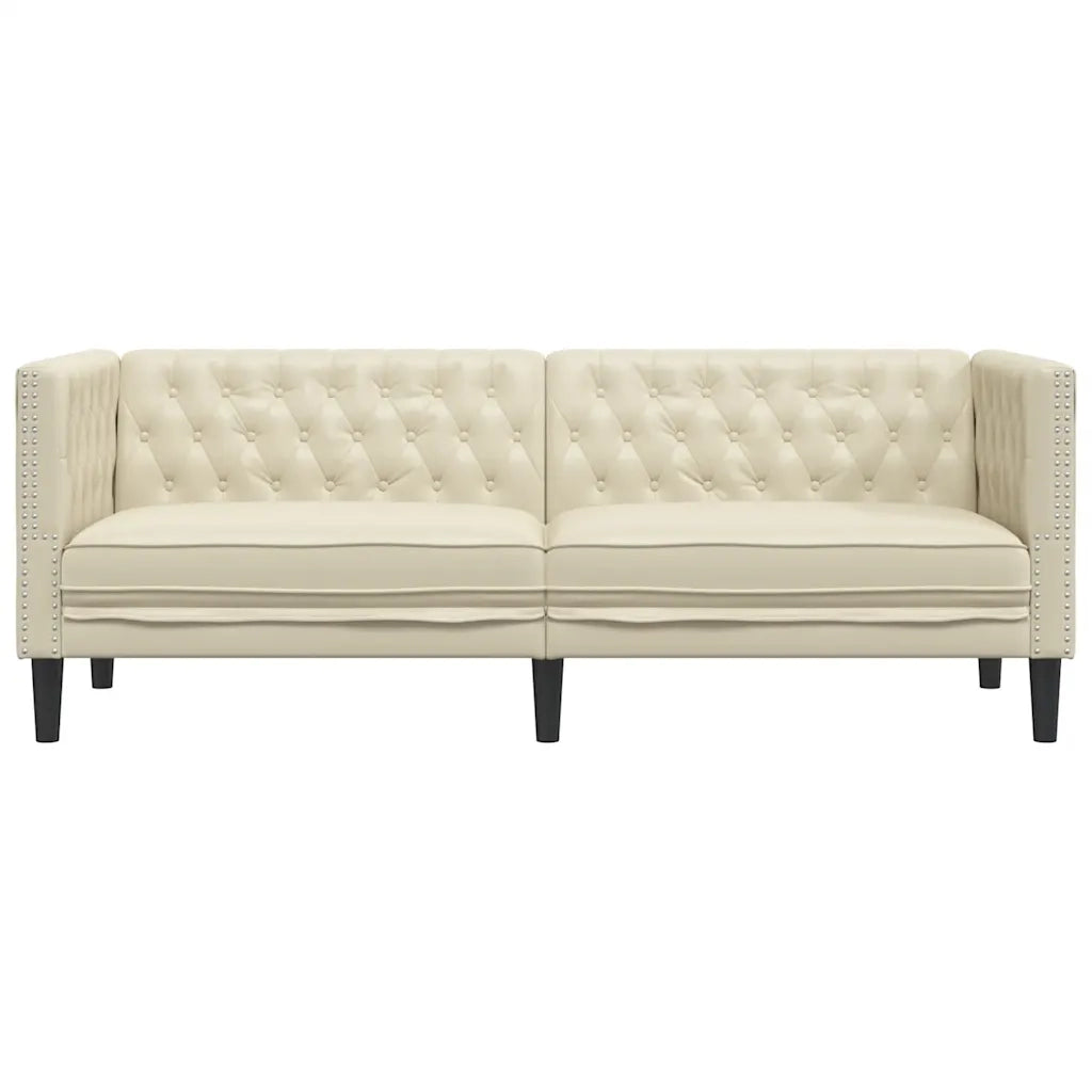 Divano Chesterfield a 3 Posti Crema in Similpelle 372667