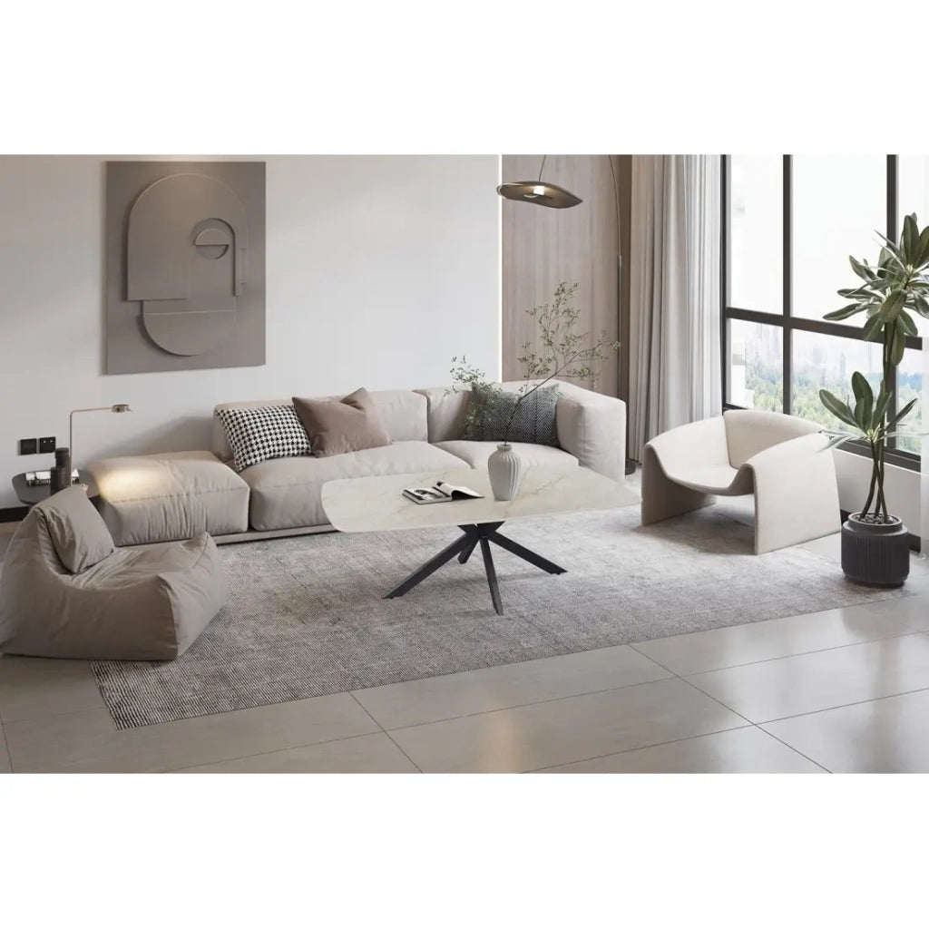 Tavolino basso ARVENA – Tavolino rettangolare 130x70 cm – Marmo beige & metallo – Design di alta gamma e raffinato