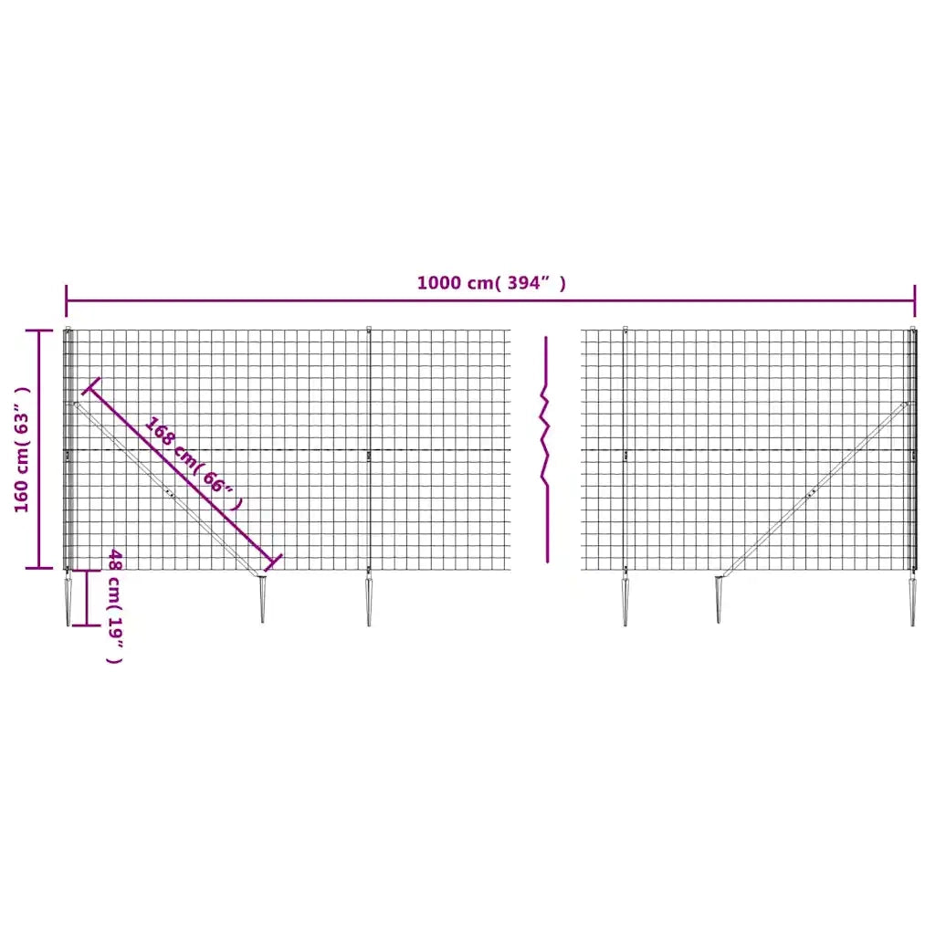 Recinzione da Giardino | Recinzione Metallica con Picchetti Ancoraggio Antracite 1,6x10m