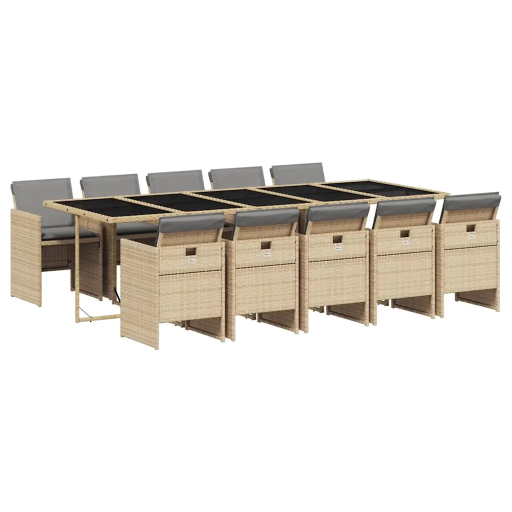 Set Pranzo da Giardino 11 pz con Cuscini Beige Misto Polyrattan 3210576