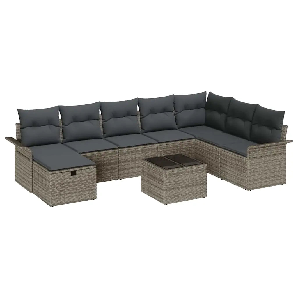 Set Divano da Giardino con cuscino 9 pcs Grigio Poly Rattan 3360270