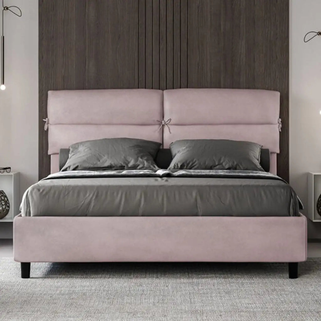 Letto matrimoniale con rete imbottito 160x200 microfibra glicine Nandy