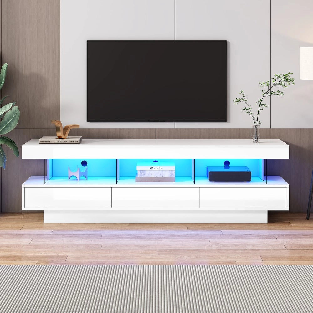 Mobile TV con LED e Vetro ¨C Xylo ¨C Bianco Lucido, 160x38x50,5 cm, per TV 70 Pollici