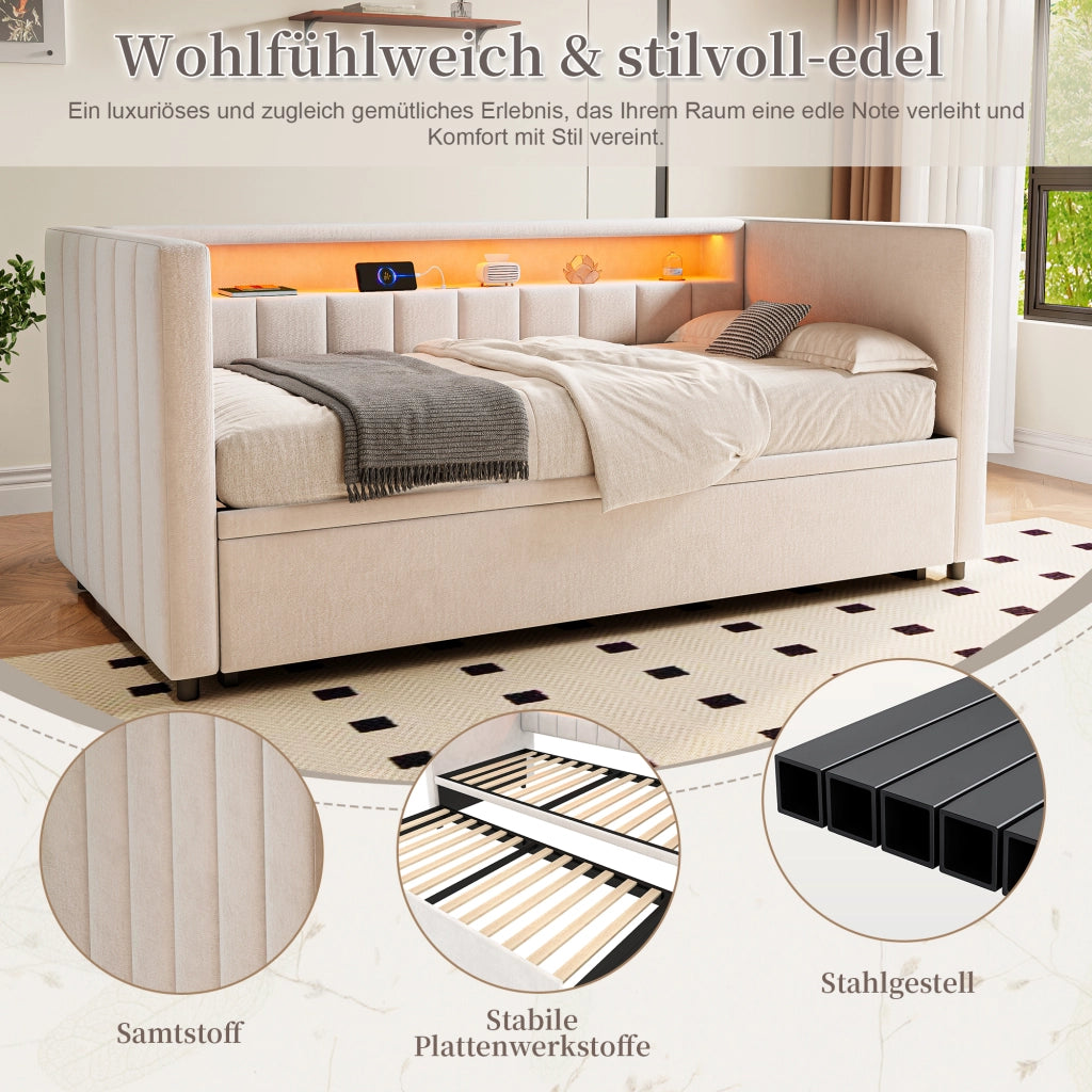 Divano letto con funzione letto estraibile velluto 90x190 cm